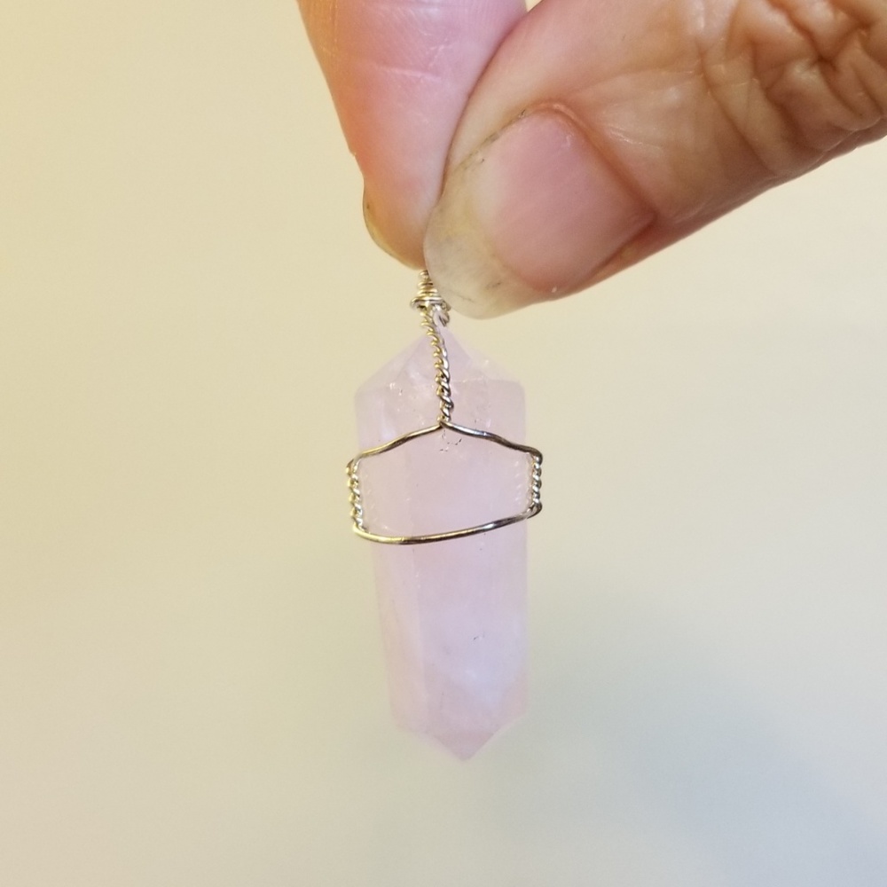 NWT Pink Quartz Sterling WireWrap Pendnt - Picture 7 of 8
